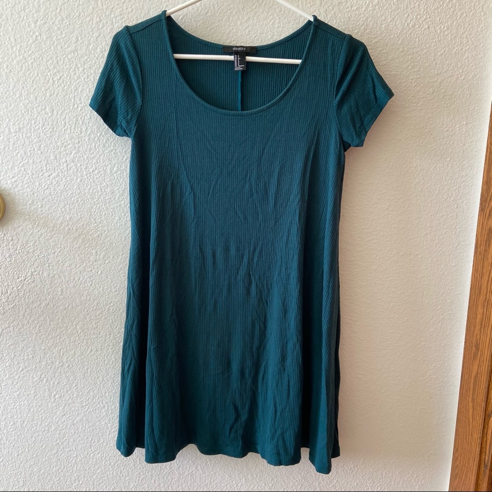 Forever 21 Teal Ribbed Knit T Shirt Dress